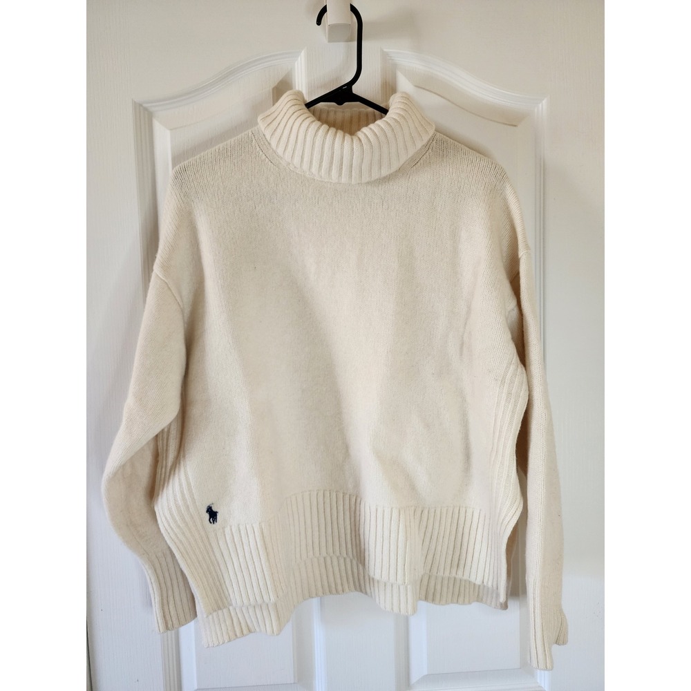 Polo Ralph Lauren Wool Cashmere Turtleneck Sweater Cream Ivory Large Preppy